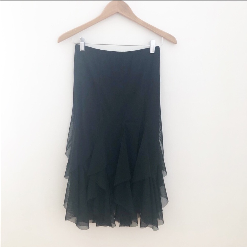 Black Slim Skirt With Layered Ruffles at Bottom S